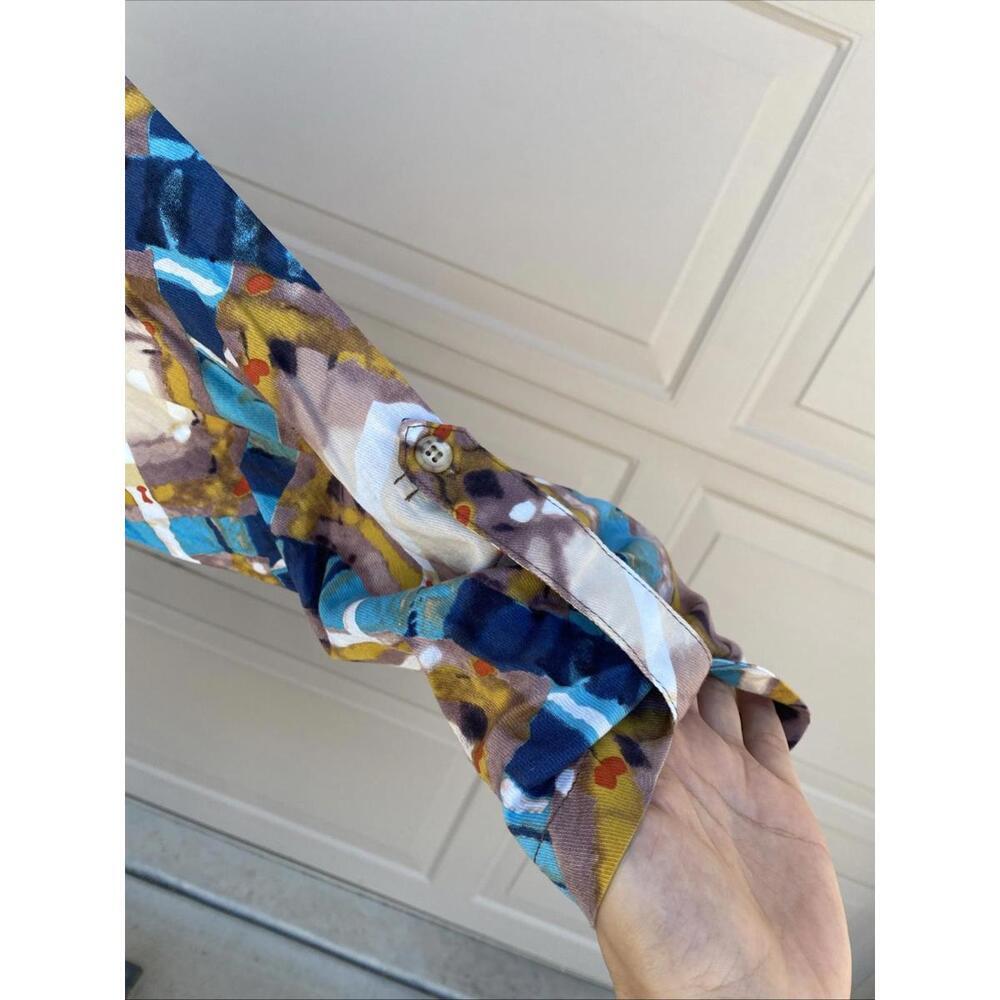 Sunny Paige Tunic Button Up Shirt Dress  Multi Color 3/4 Sleeve M/L Belted - Picture 3 of 6